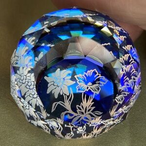 Vintage Swarovski Crystal Paperweight with Edelweiss Flowers